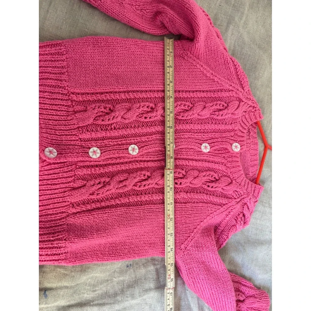 Handmade Pink Cable Knit Cardigan Girls Kids‎ Chunky Button Front Sweater 15x16